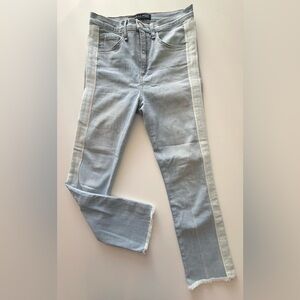 Veronica Beard Straight Leg Jeans Size 27 Gray Denim Contrast Stripe Raw Hem